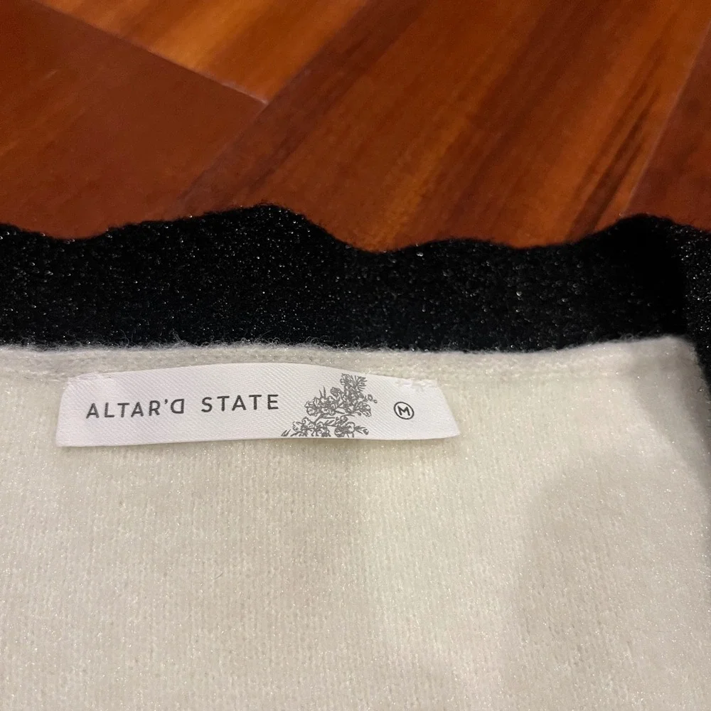 Altard State Cardigan Sweater Cream Black Trim Rich Girl Cozy Knit New Sz Medium